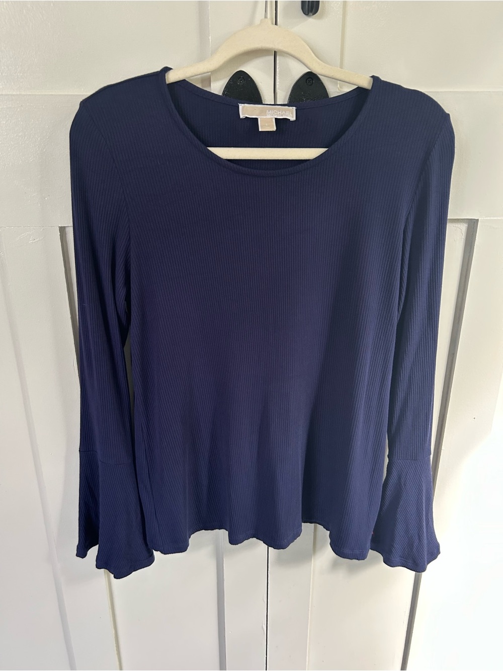 Michael, Michael Kors Navy Blue Bell Sleeve Long Sleeve Knit Blouse Women's L